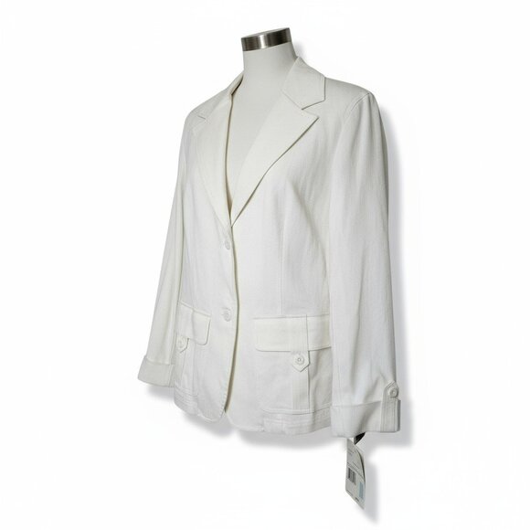 Liz Claiborne Woman 14W Blazer NWT | White Cotton-Stretch | Utility Pockets - Picture 6 of 10